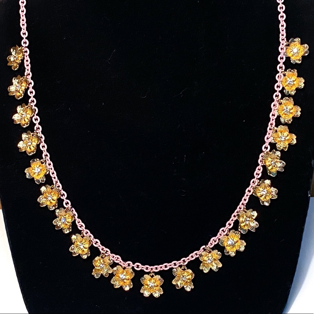 New Carolee Necklace with a Long Pink Chain and Gold Flower Charm Accents - Picture 7 of 11